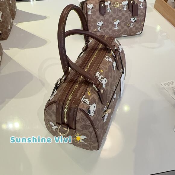 NWT Coach X Peanuts Rowan Satchel Bag Signature Canvas With Snoopy Print CBM33 - Picture 5 of 13